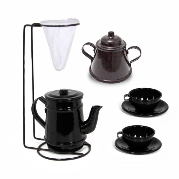 Kit Bule Com Coador + Açucareiro + 2 Xicaras Com Pires - Preto