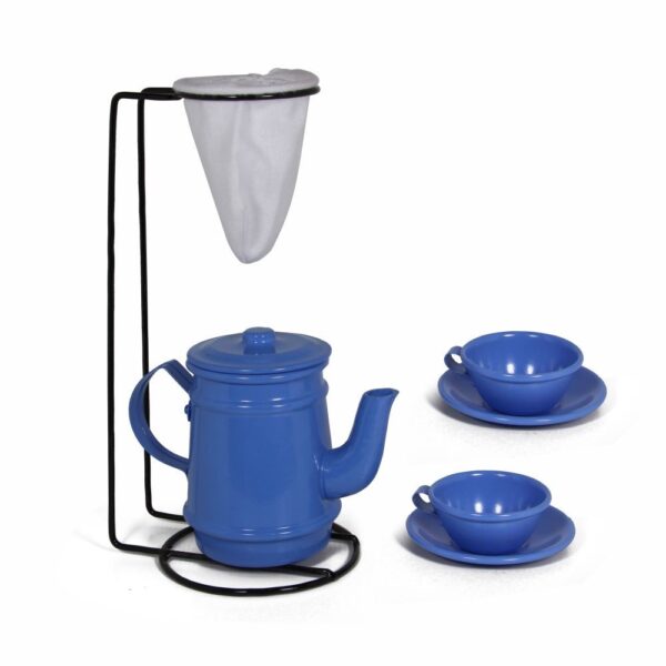 Kit Bule Com Coador + 2 Mini Xicaras Com Pires - Azul Claro