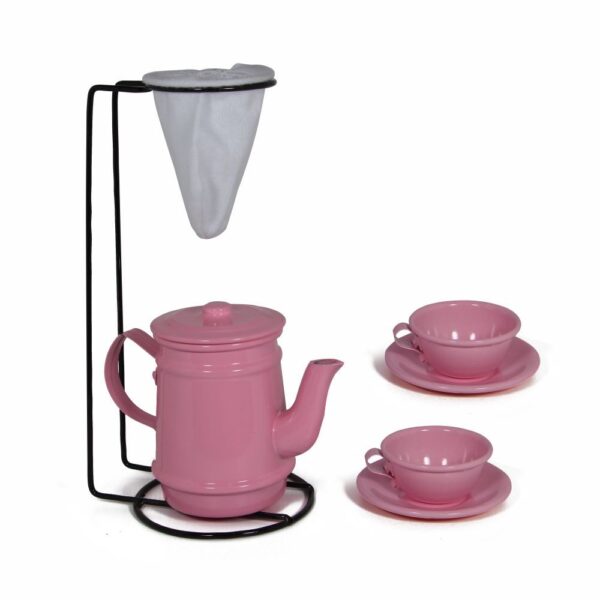 Kit Bule Com Coador + 2 Mini Xicaras Com Pires - Rosa